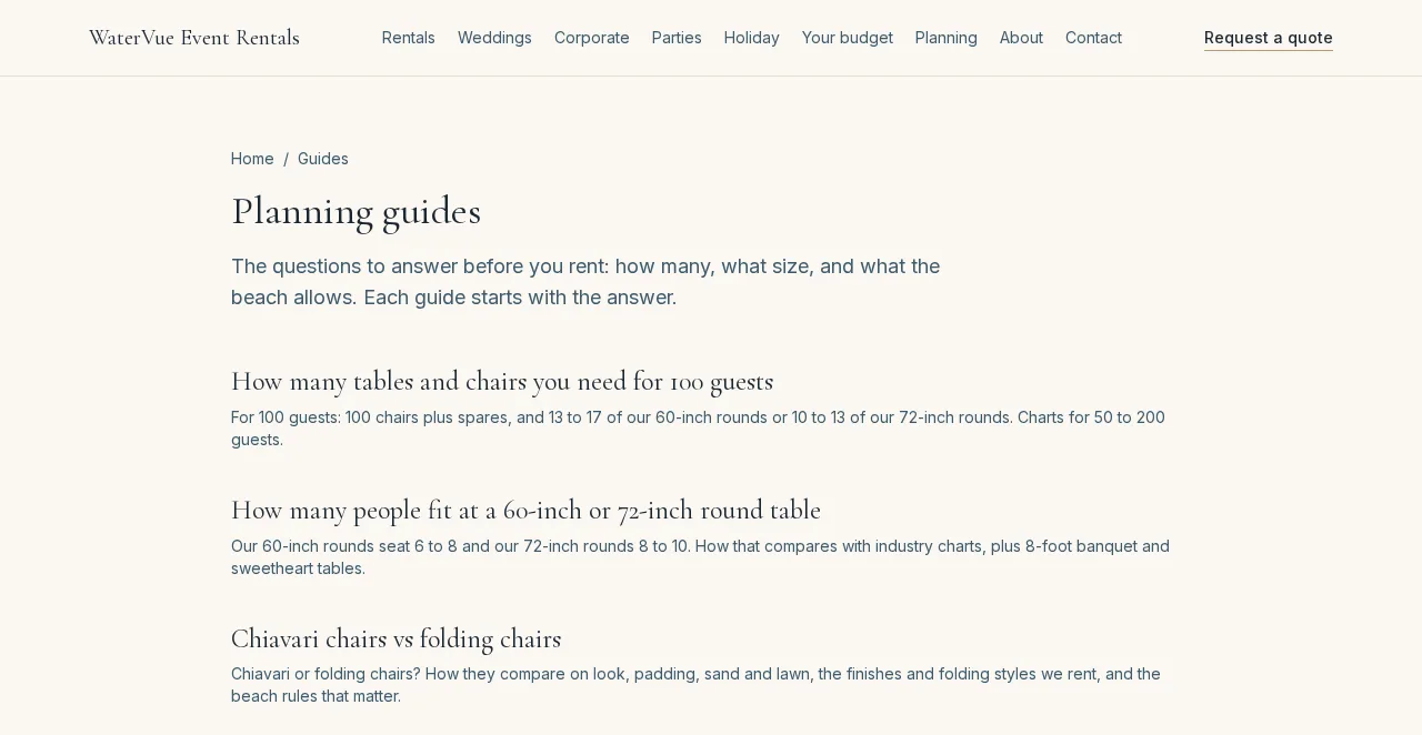WaterVue Event Rentals answer-first planning guides