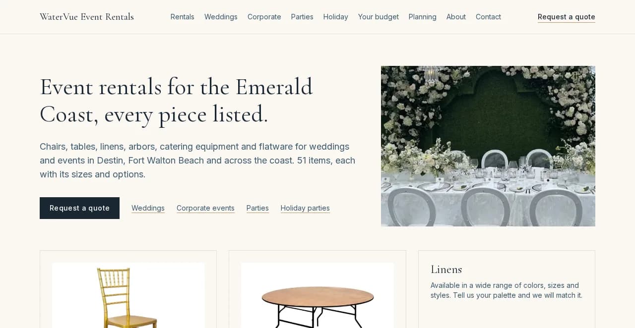 WaterVue Event Rentals — homepage