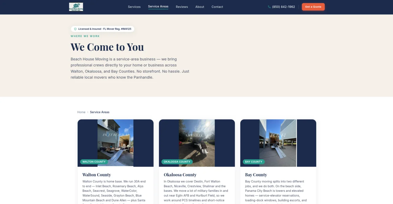 Beach House Moving county-level service-area pages