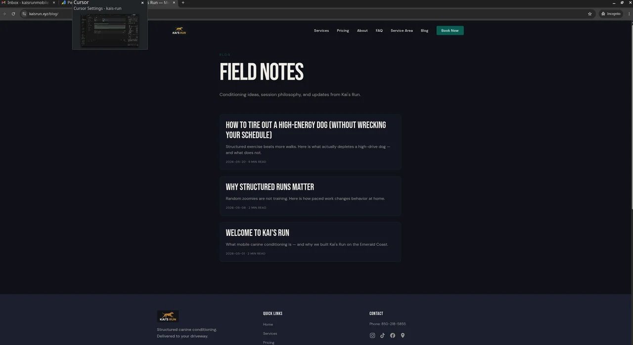 Kai's Run 'Field Notes' blog with the founding-member offer
